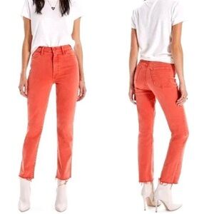 NWT! MOTHER Denim The Swooner Rascal High Rise Jeans Flame Red Orange Size 25